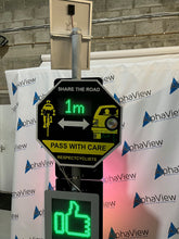 Load image into Gallery viewer, Ice Warning Sign - 'Pass with care' cyclist safety sign with Icy conditions early warning function